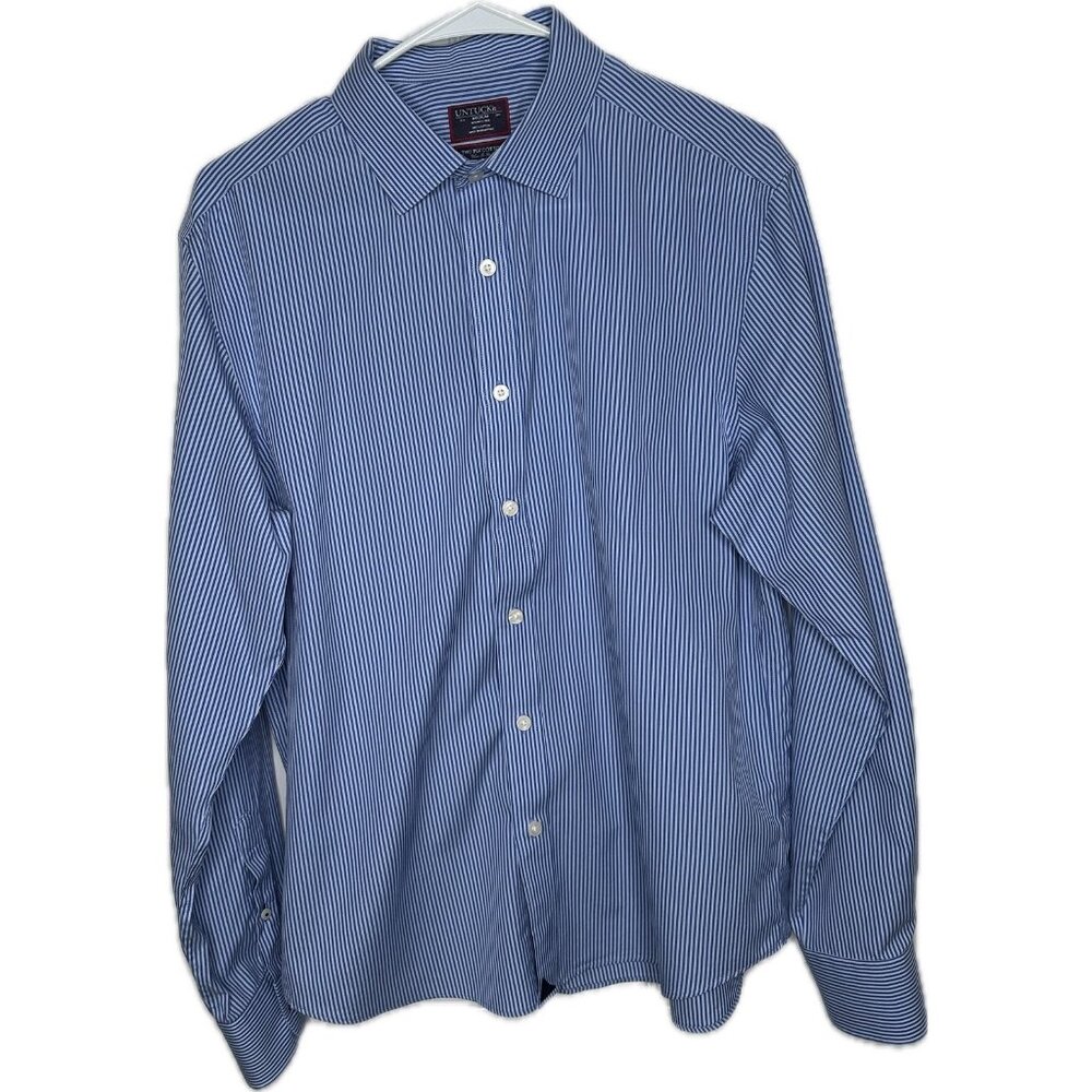 UNTUCKit Bougrier Luxe WF Shirt Mens M Blue Striped Long Sleeve Button Italy